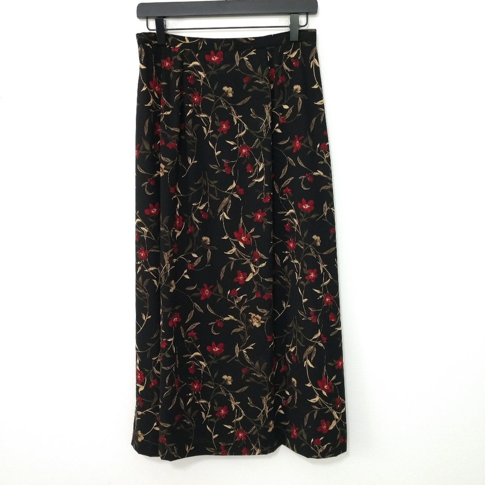 Vintage Floral Skirt Blouse Set Black Red Large - Picture 2 of 12